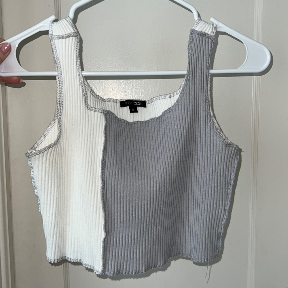 White and gray crop top tank. Size small.